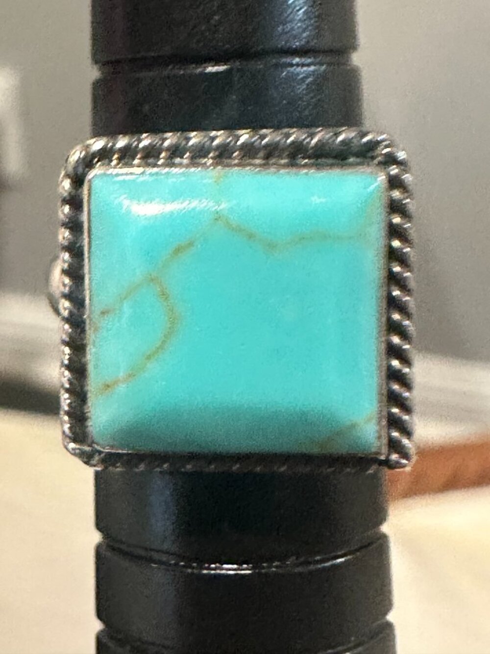 925 Sterling Silver Mexico Square Turquoise 🦋 Ring Size 4.75